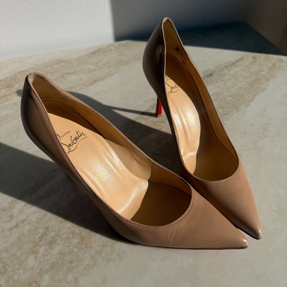 Christian Louboutin Decoltish 85 Nappa Nude Leather Pumps Heels EUR Size 38